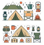 露营装备图标集合
