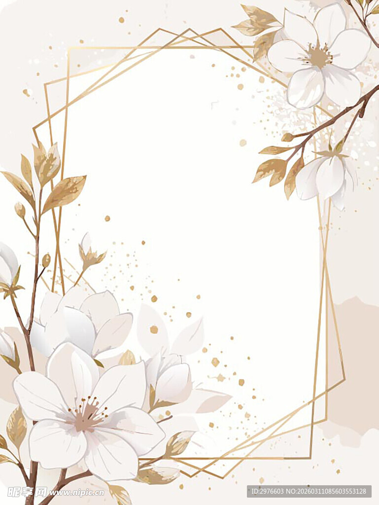 简约白花几何边框背景图