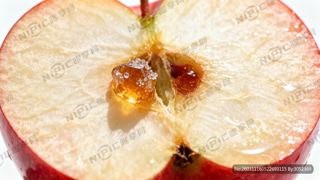 红色苹果切半 有糖心