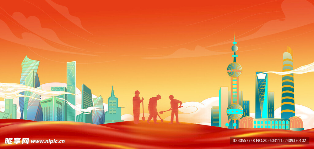 劳动节工人红色国潮背景