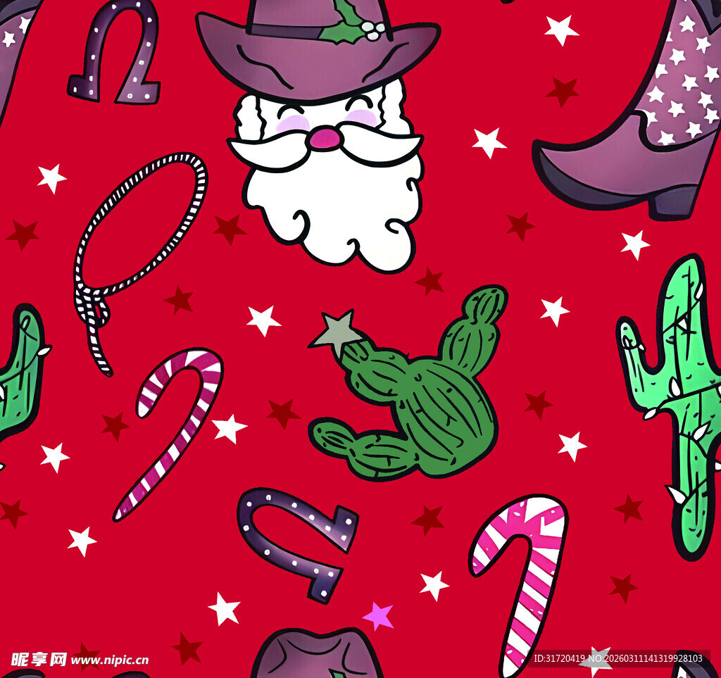 圣诞风西部元素图案设计