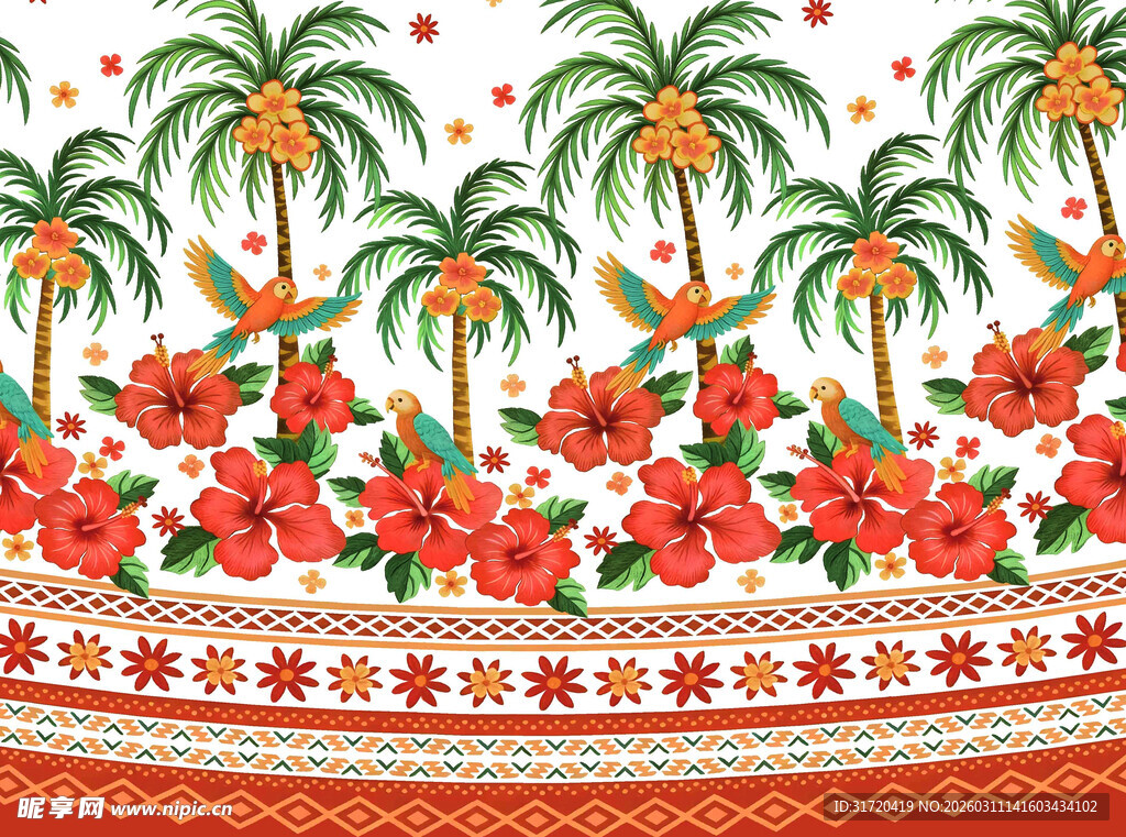 热带风情花卉棕榈图案