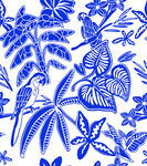 蓝白热带风情动植物图案