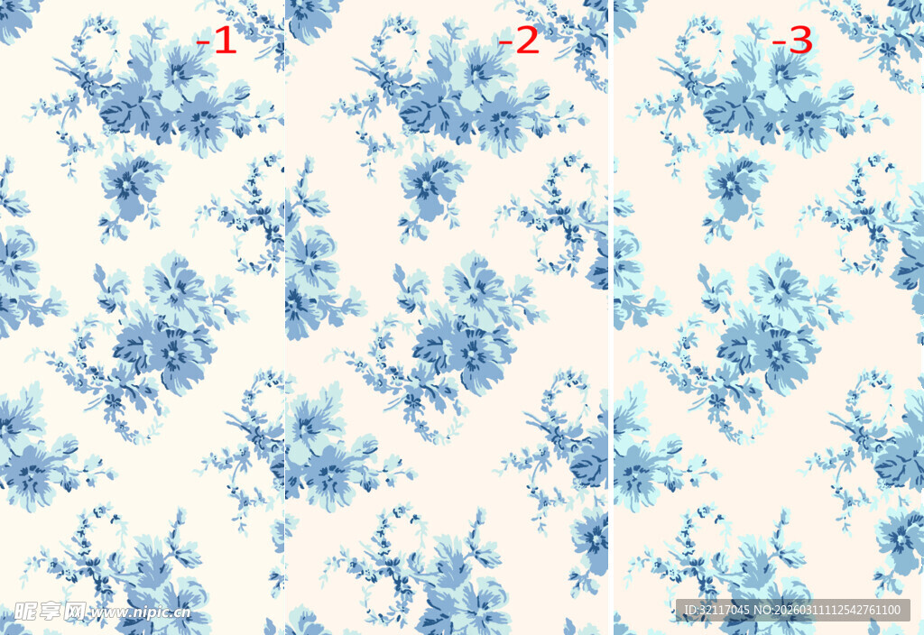 蓝白花卉图案布料纹理