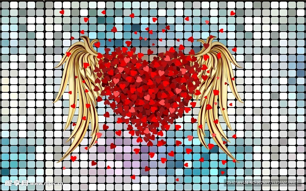 带羽翼红心梦幻浪漫元素