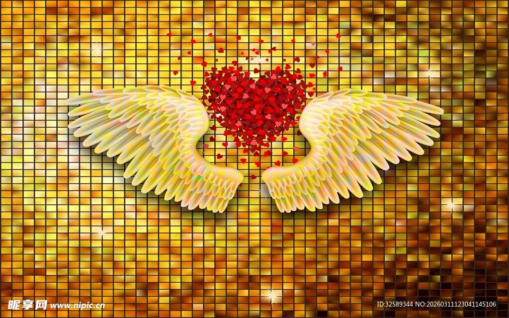 带翅膀的心形璀璨图案