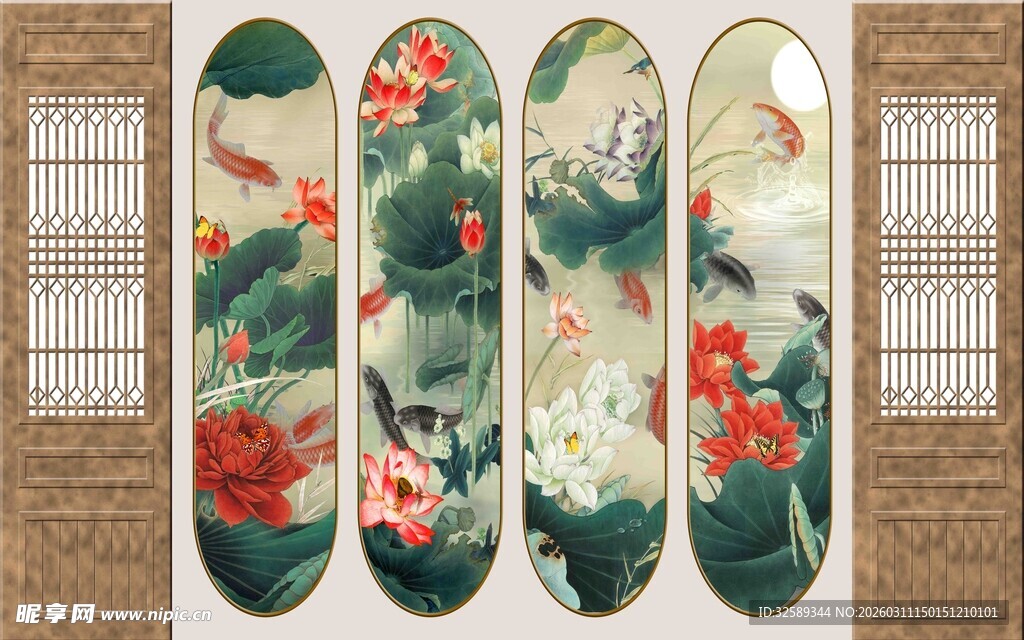 中式花鸟屏风装饰画