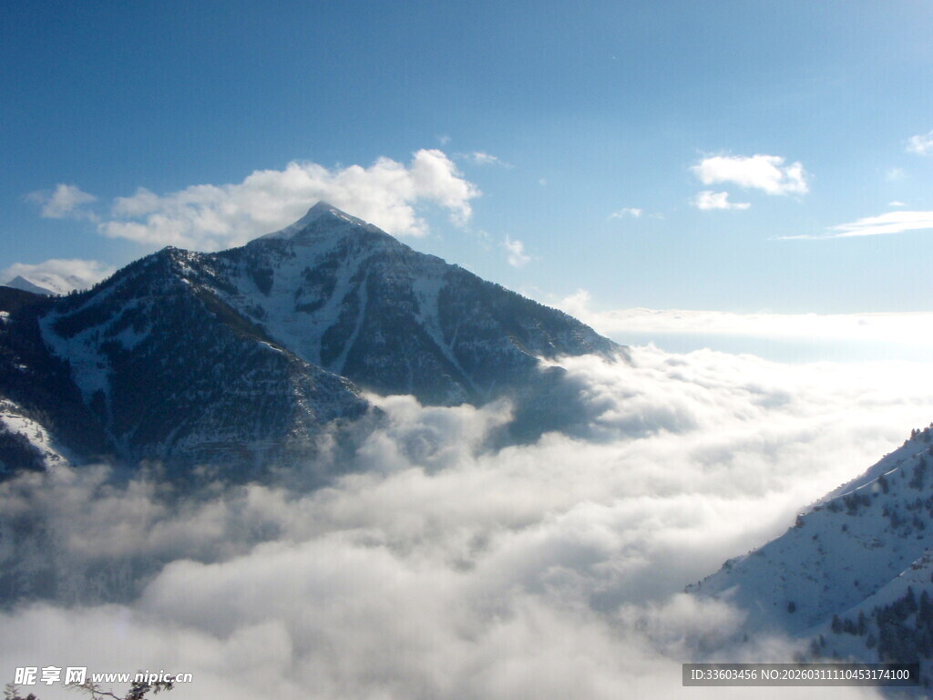 云海中的巍峨雪山