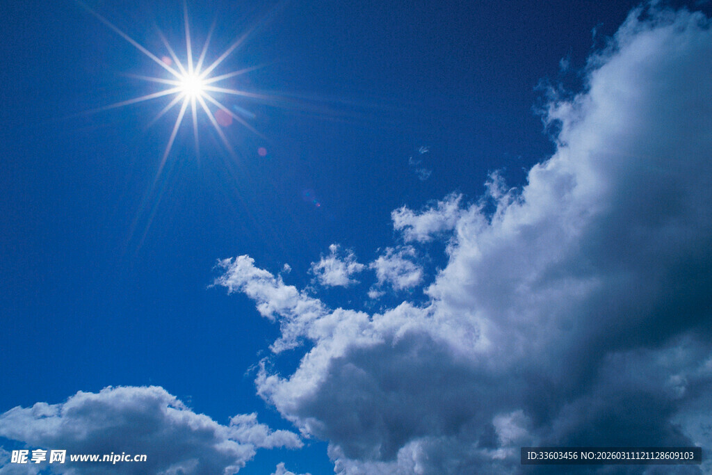 晴朗蓝天中的耀眼太阳