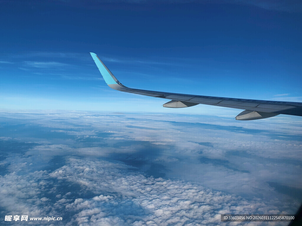 高空视角下的飞机机翼