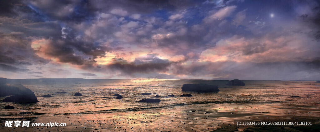 海边绚丽晚霞风景图