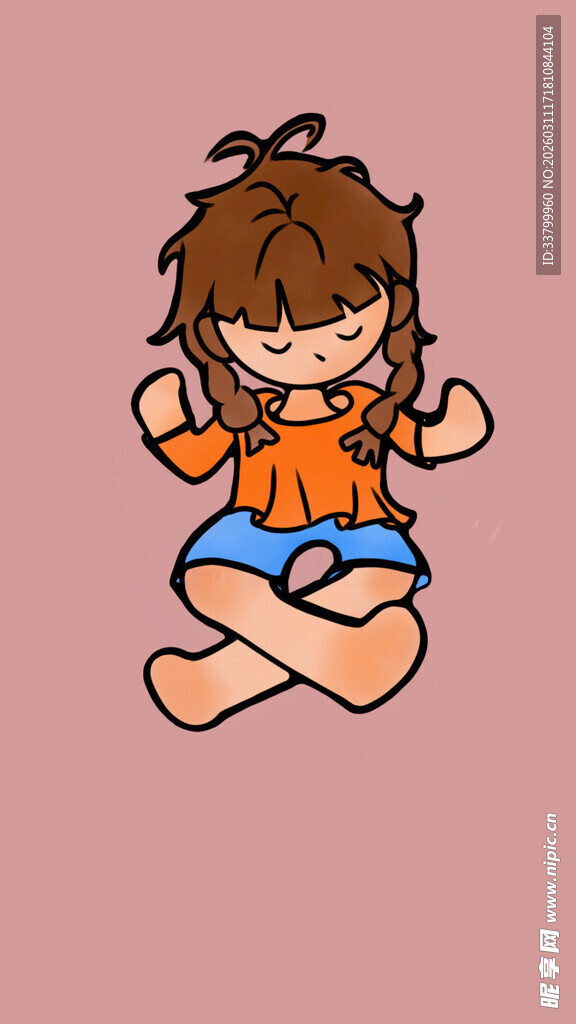 可爱坐姿卡通小女孩