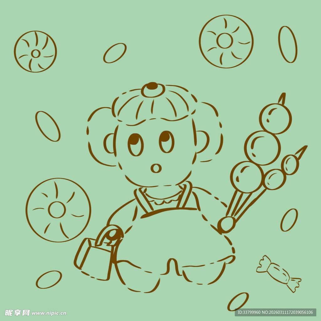 手持糖葫芦的可爱卡通女孩