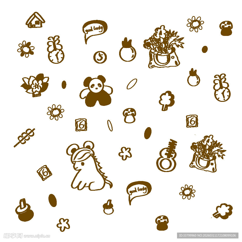 可爱手绘小动物与物件元素