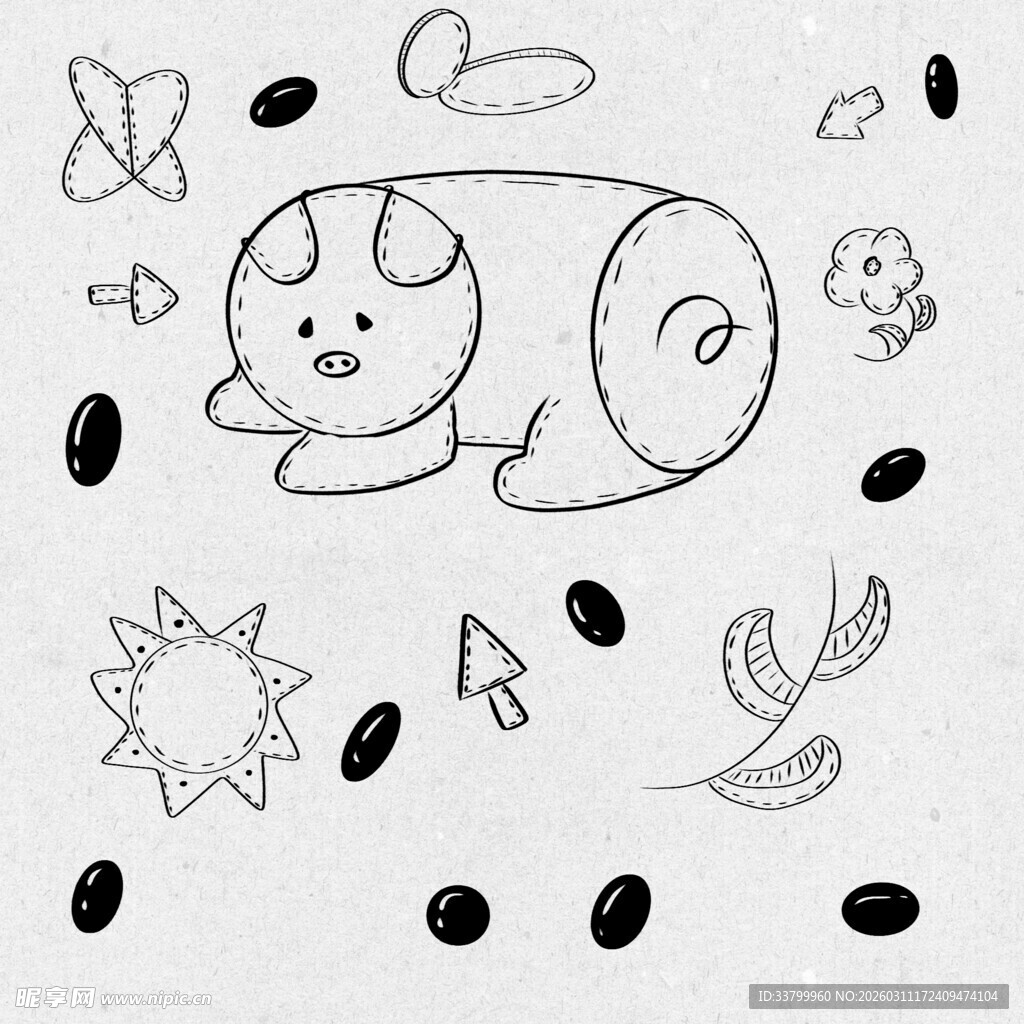 可爱小猪涂鸦插画元素
