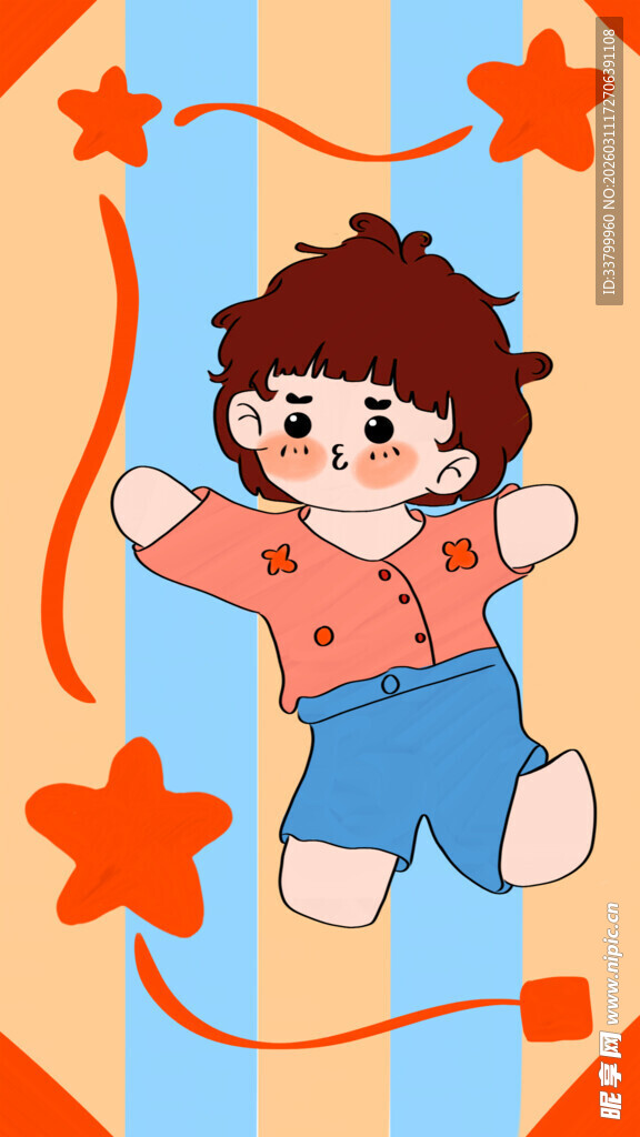 可爱男孩与飘带星星元素