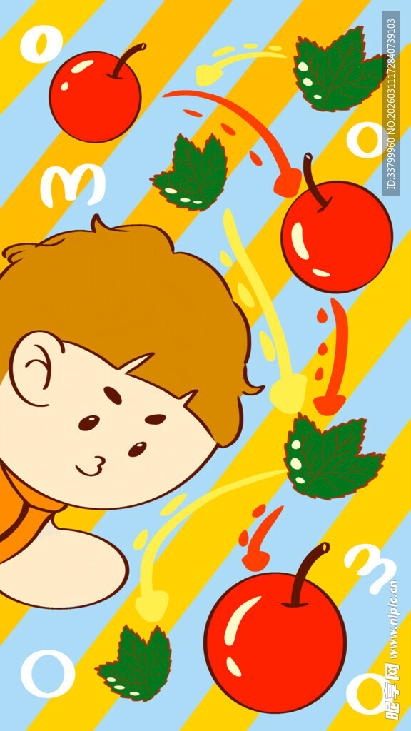 卡通男孩与水果欢乐场景