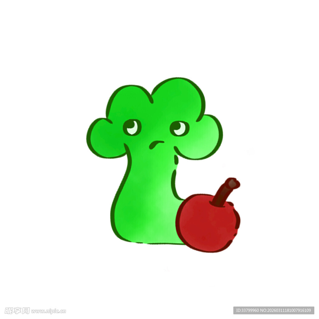 卡通绿植与红苹果
