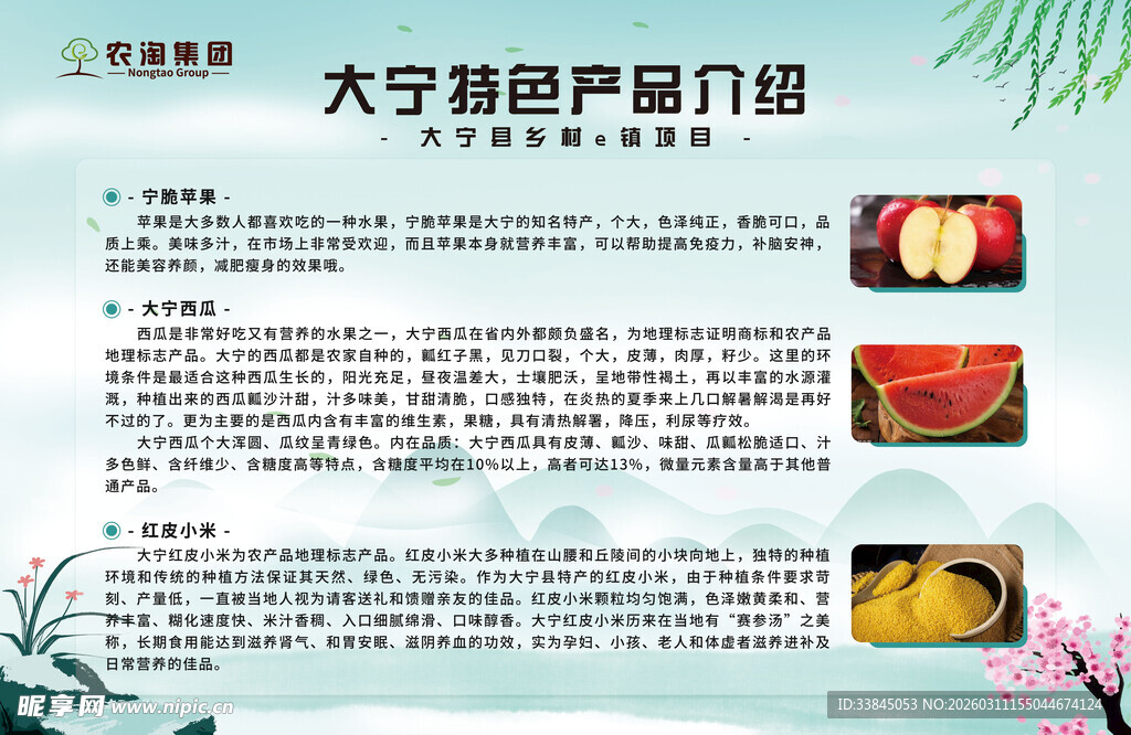 蓝绿色乡村产品介绍展板