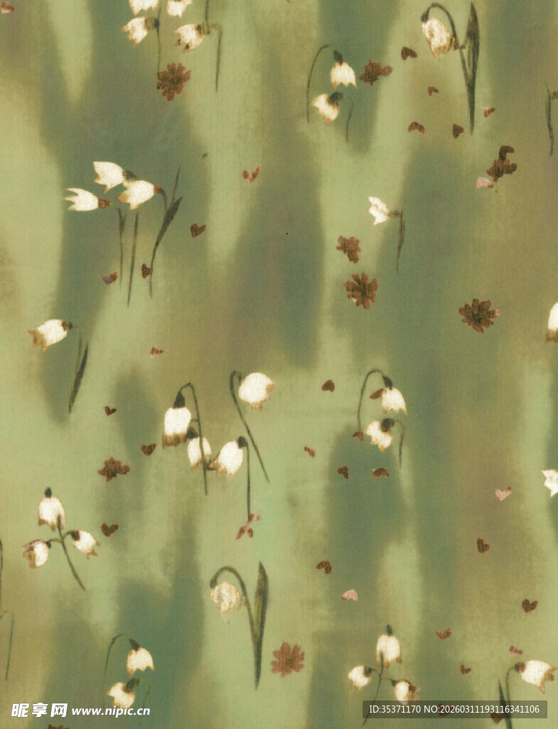 绿色背景上的白色小花图案