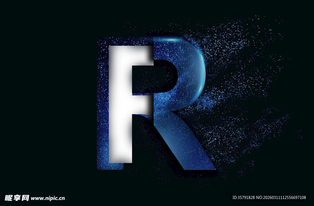 蓝色渐变字母R特效展示