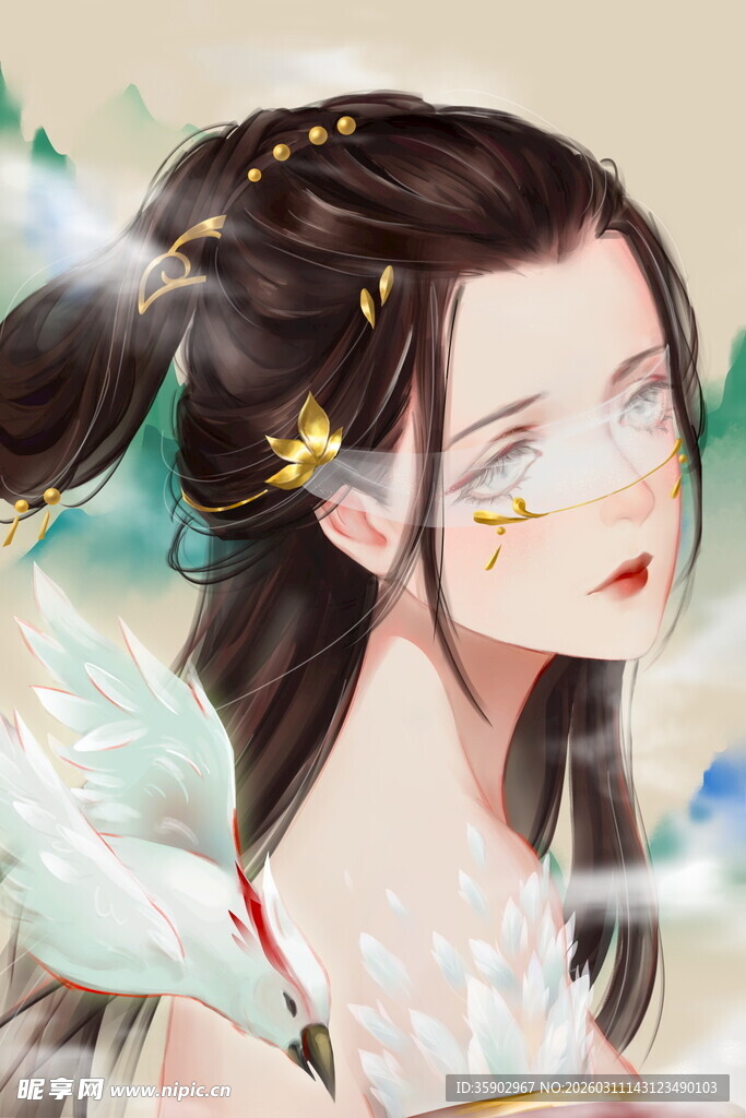 古风长发女子的梦幻形象