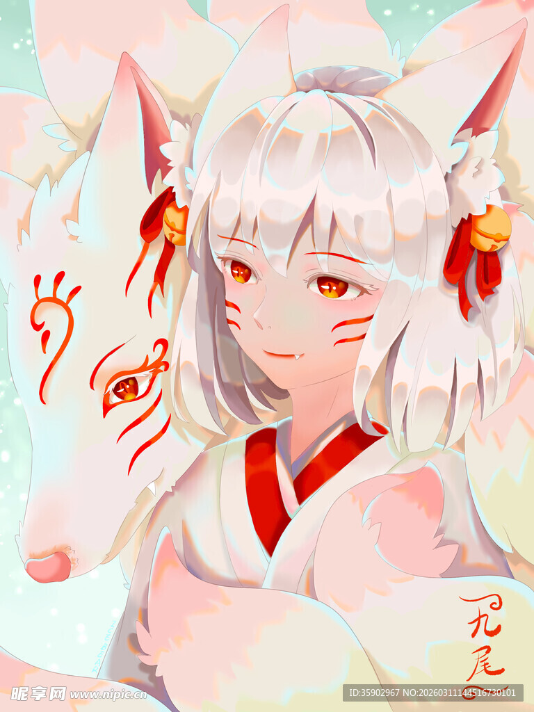 白发狐耳少女古风形象