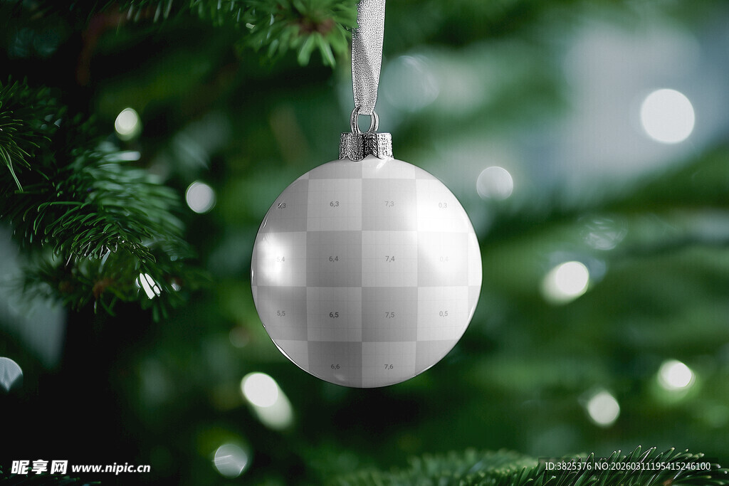 圣诞树上的银色装饰球样机