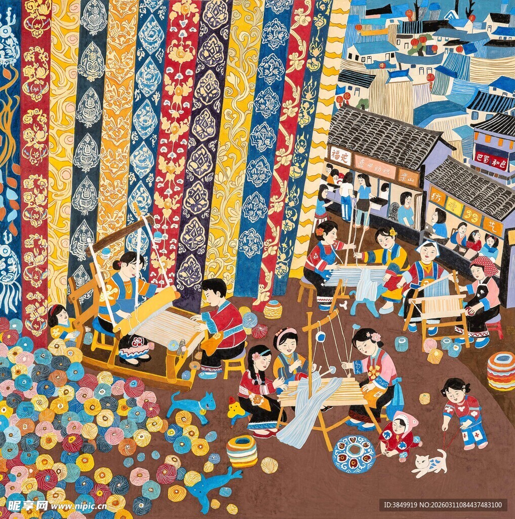 热闹集市中的传统生活场景