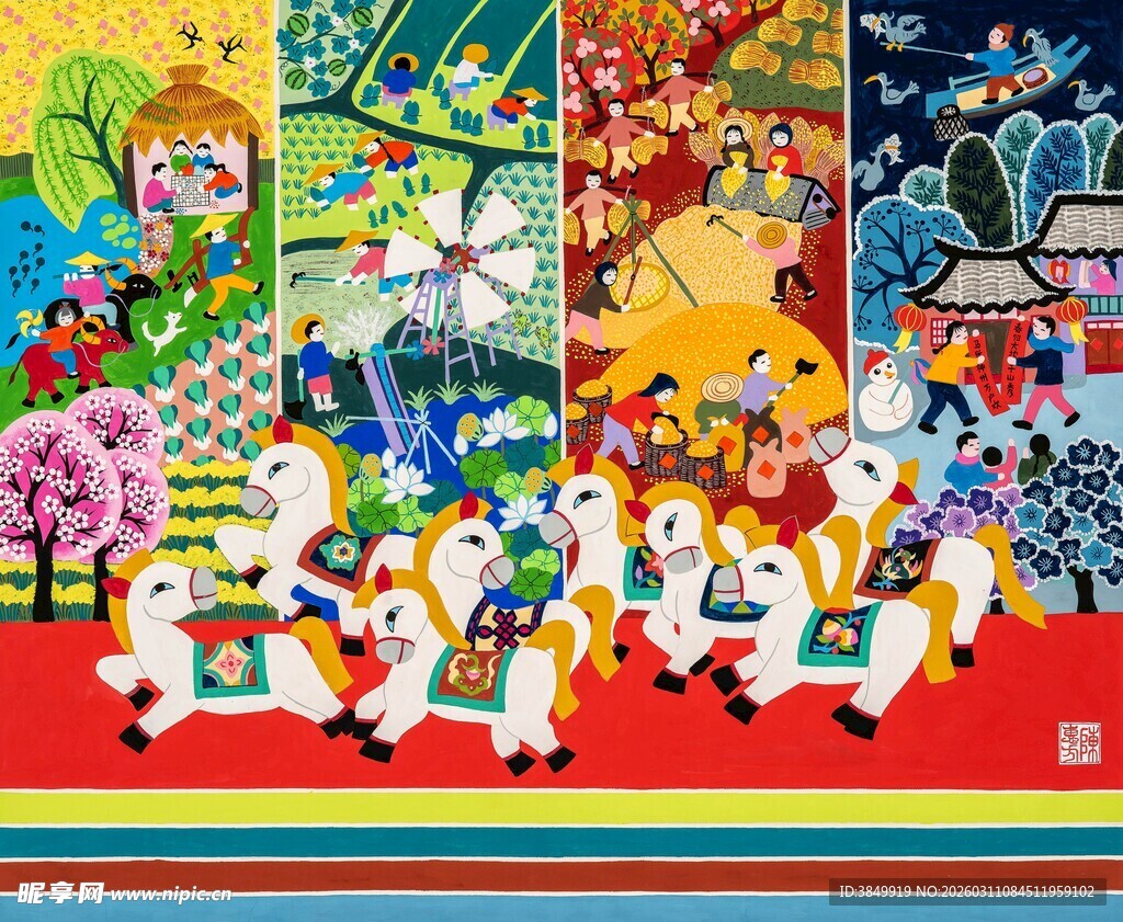 卡通角色欢乐游行场景