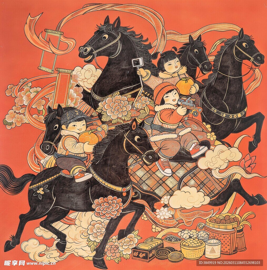 古代骑马人物热闹场景图