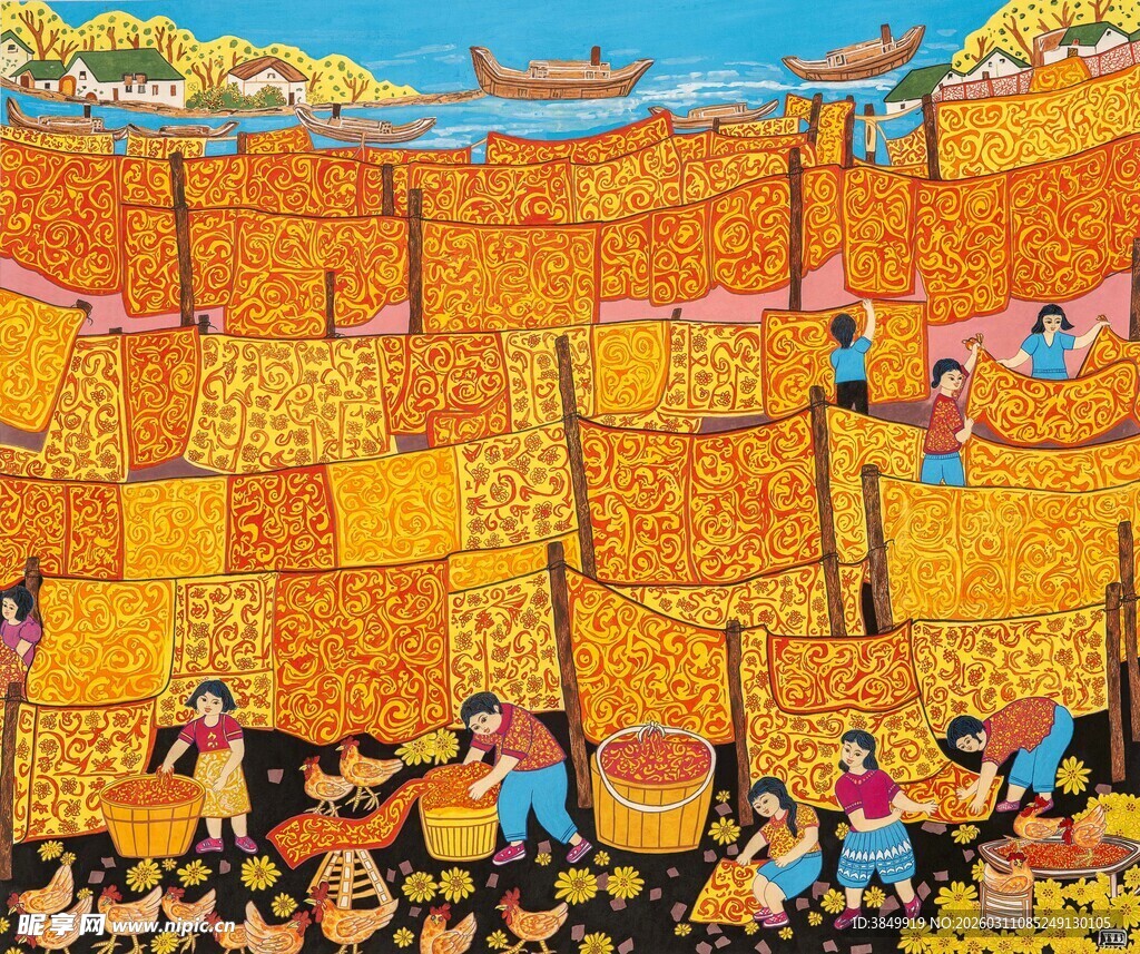 丰收场景中的劳作人群