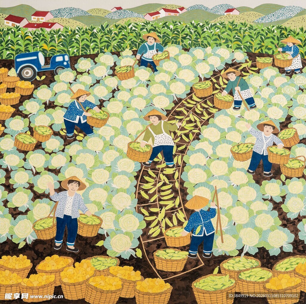 农田丰收景象 劳作正忙