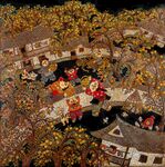 秋日古村热闹场景