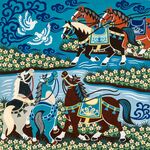 蒙古族骑马场景传统画作