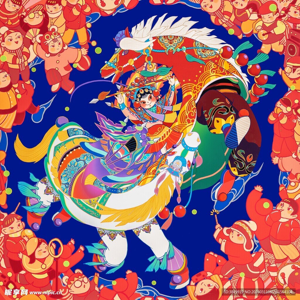 多彩祥瑞神兽插画图案