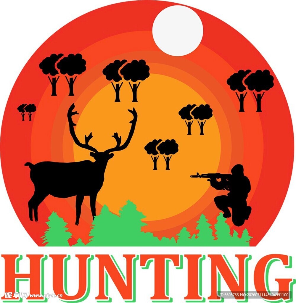 狩猎主题圆形标志图案