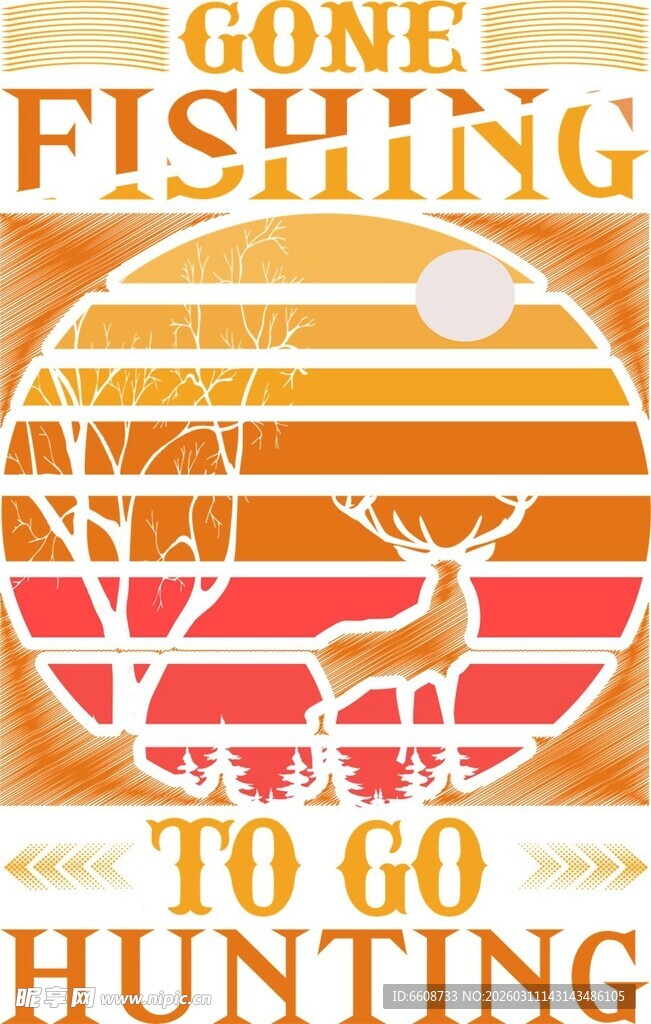 狩猎与钓鱼主题复古风图案