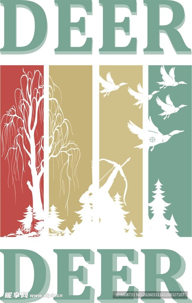 鹿主题自然风景插画