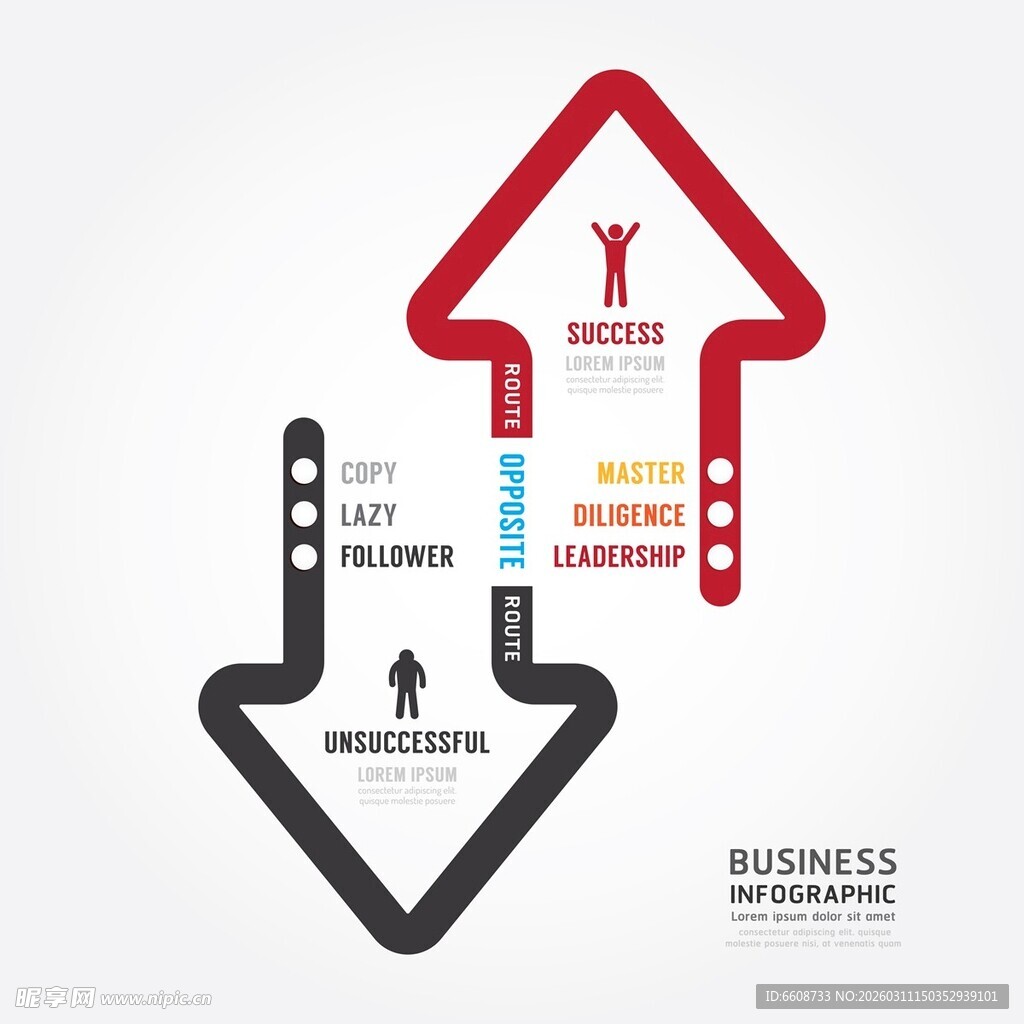 箭头对比向上与向下发展