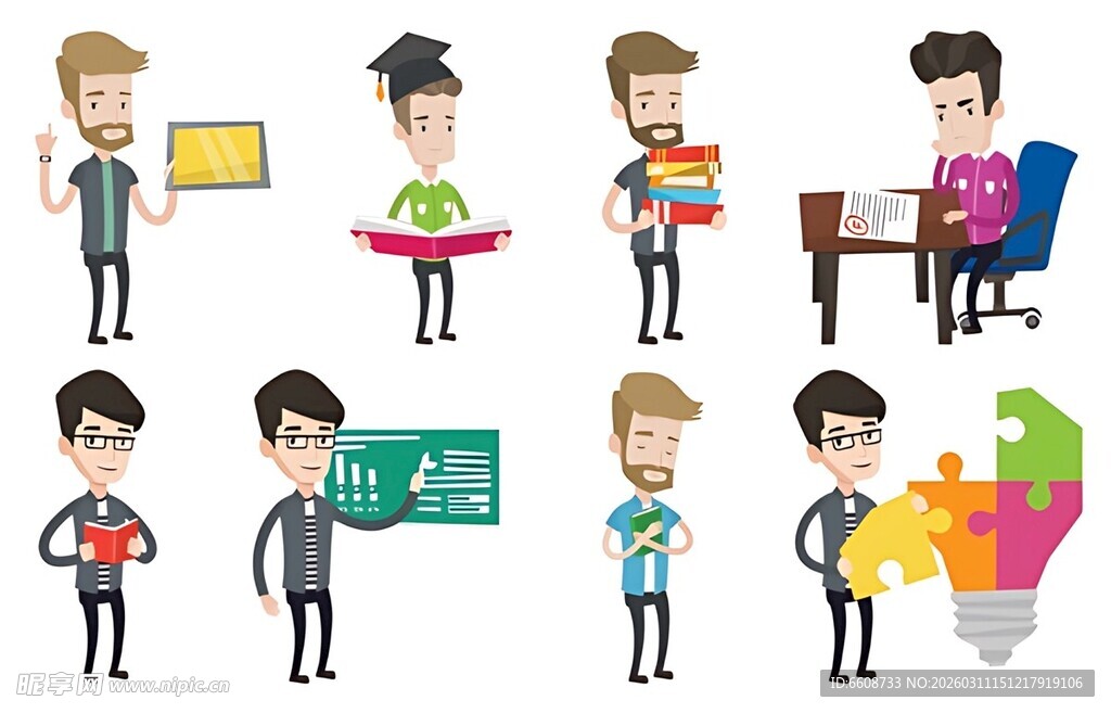 商务卡通人物多样工作场景