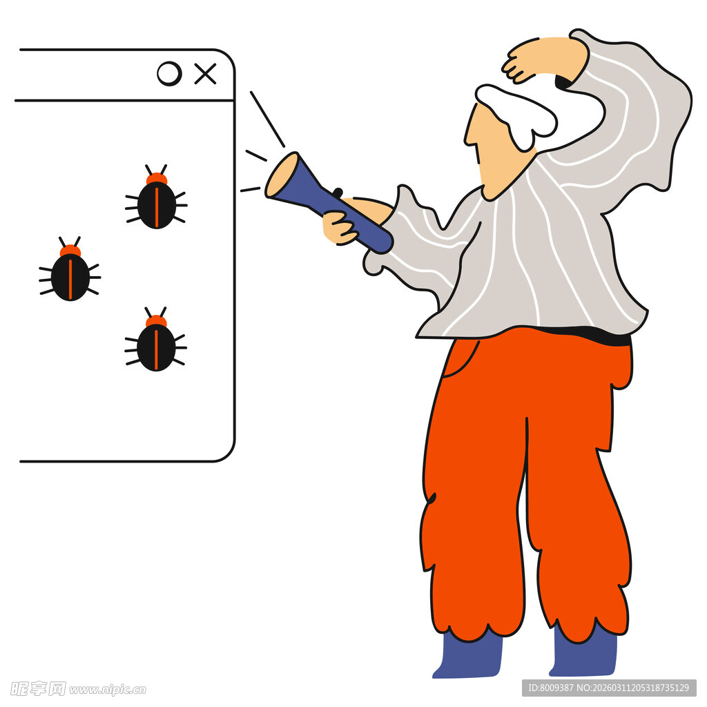 手动杀毒卡通人物插画