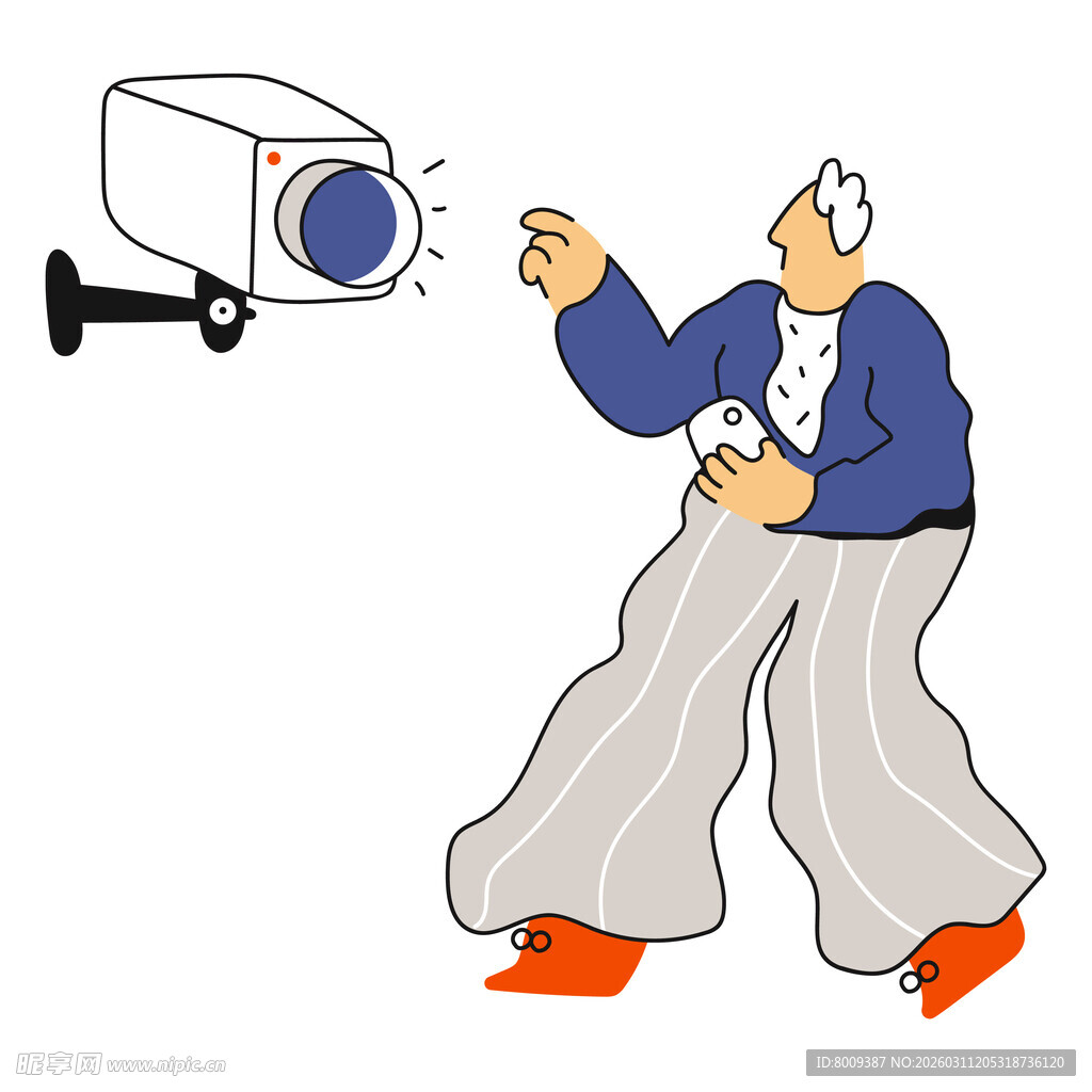 老人对监控摄像头挥手