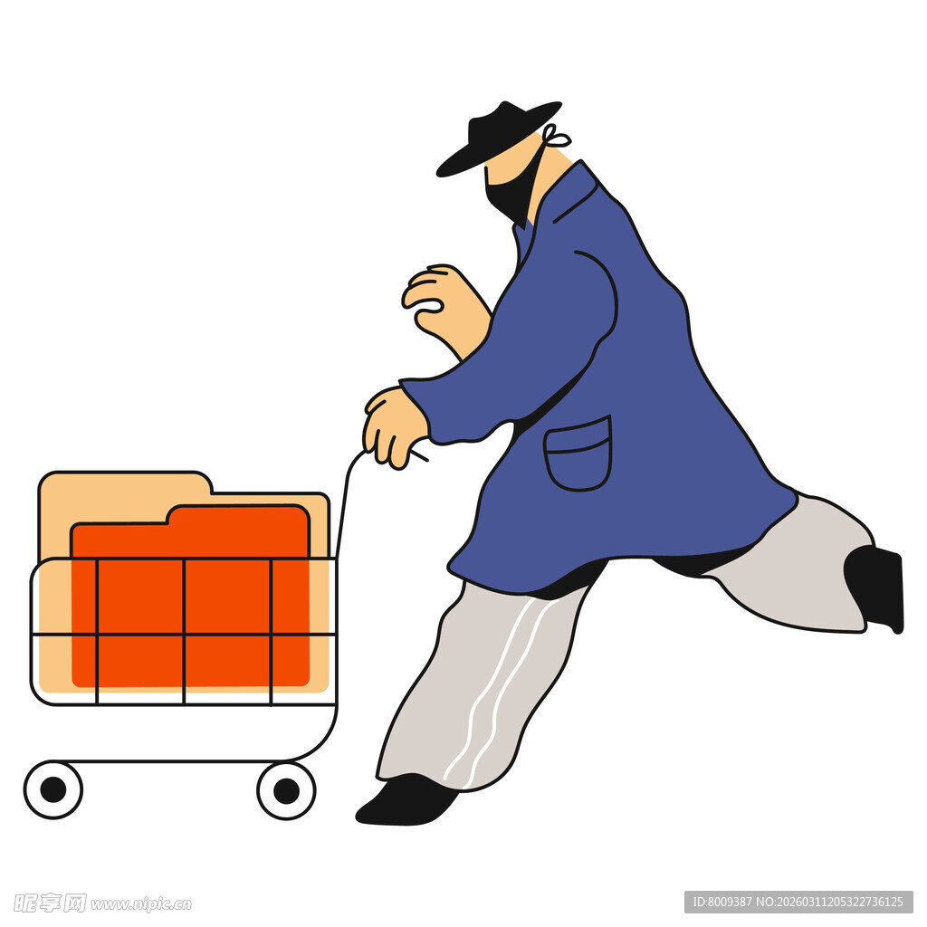 男子推着购物车快步走