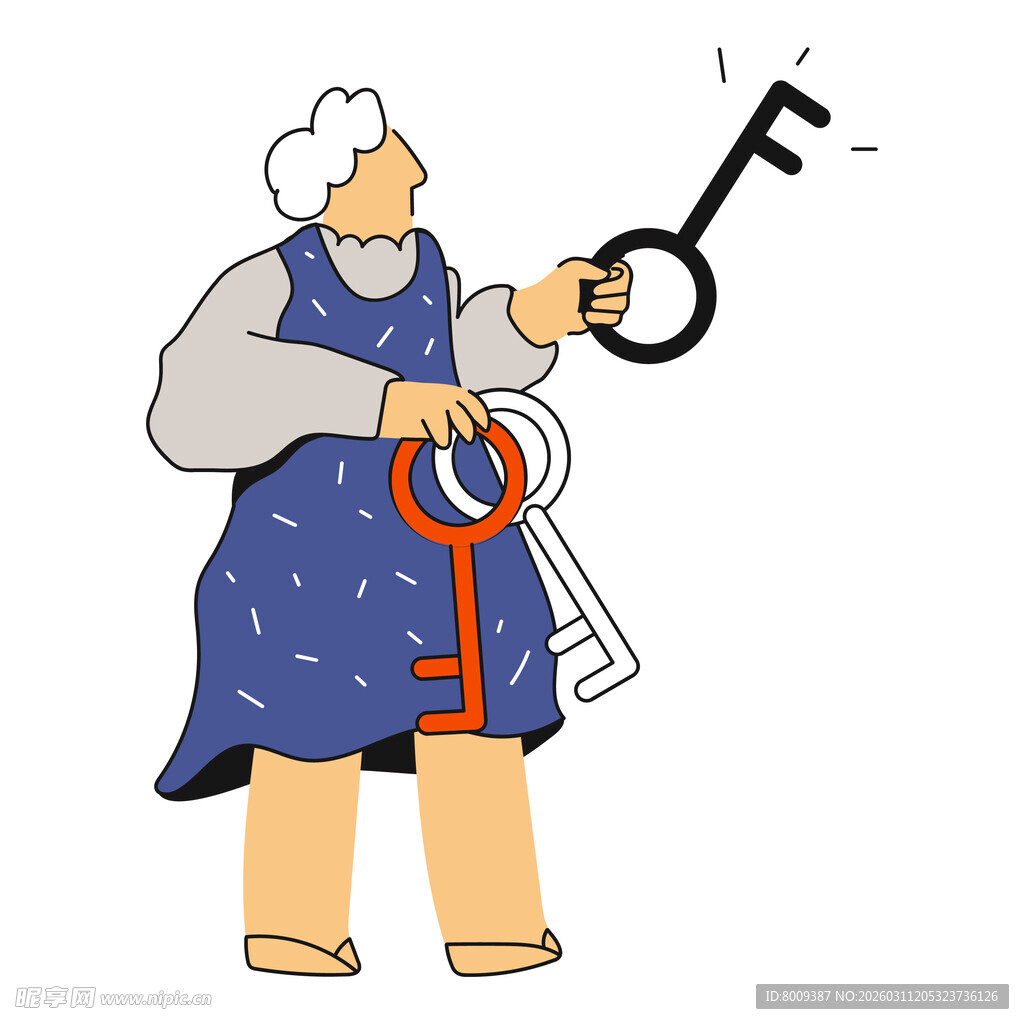 老人手持大钥匙