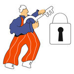 男子持巨钥匙开挂锁