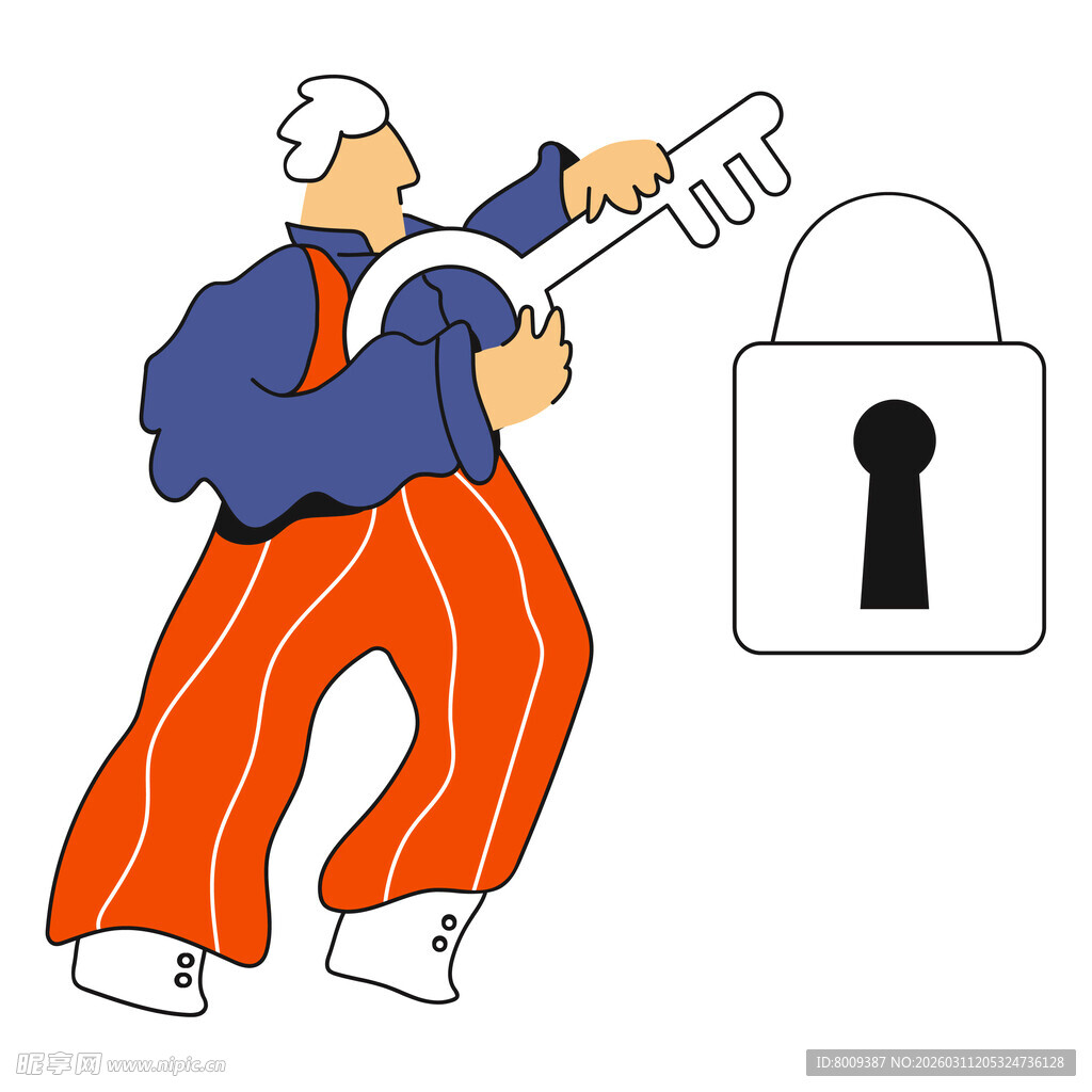 男子持巨钥匙开挂锁