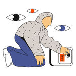 男子专注摆弄带眼匣子