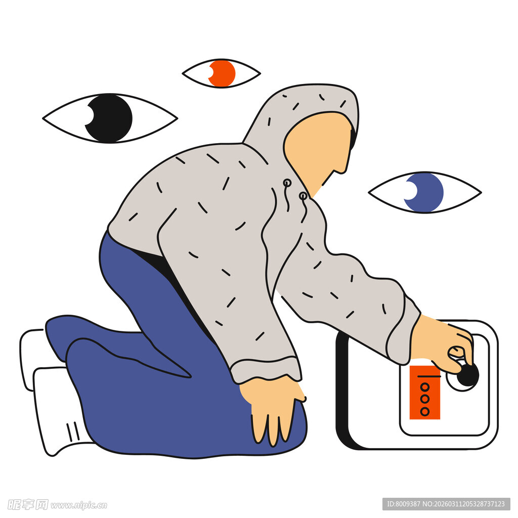 男子专注摆弄带眼匣子