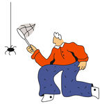 男子持网追捕蜘蛛